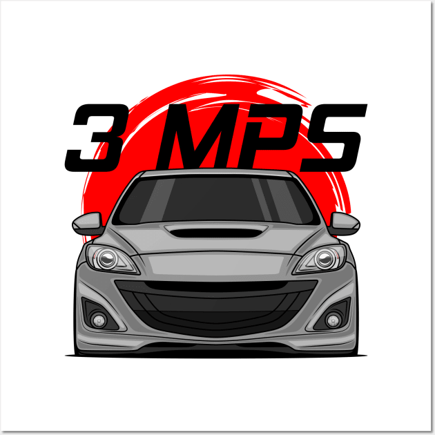 Front Silver 3 MPS Mazdaspeed3 JDM Wall Art by GoldenTuners